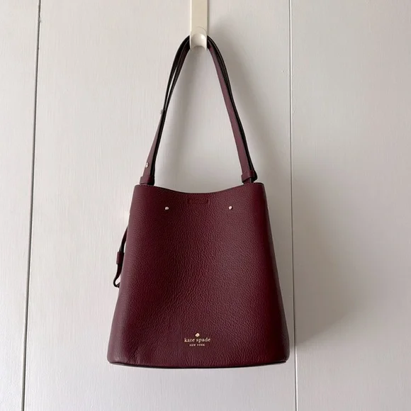 Kate Spade Leather Burgundy Shoulder Bucket Bag with Sleek Design - Picture 3 of 10
